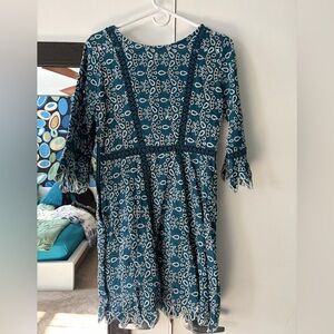Maje Teal and White Embroidered Dress
